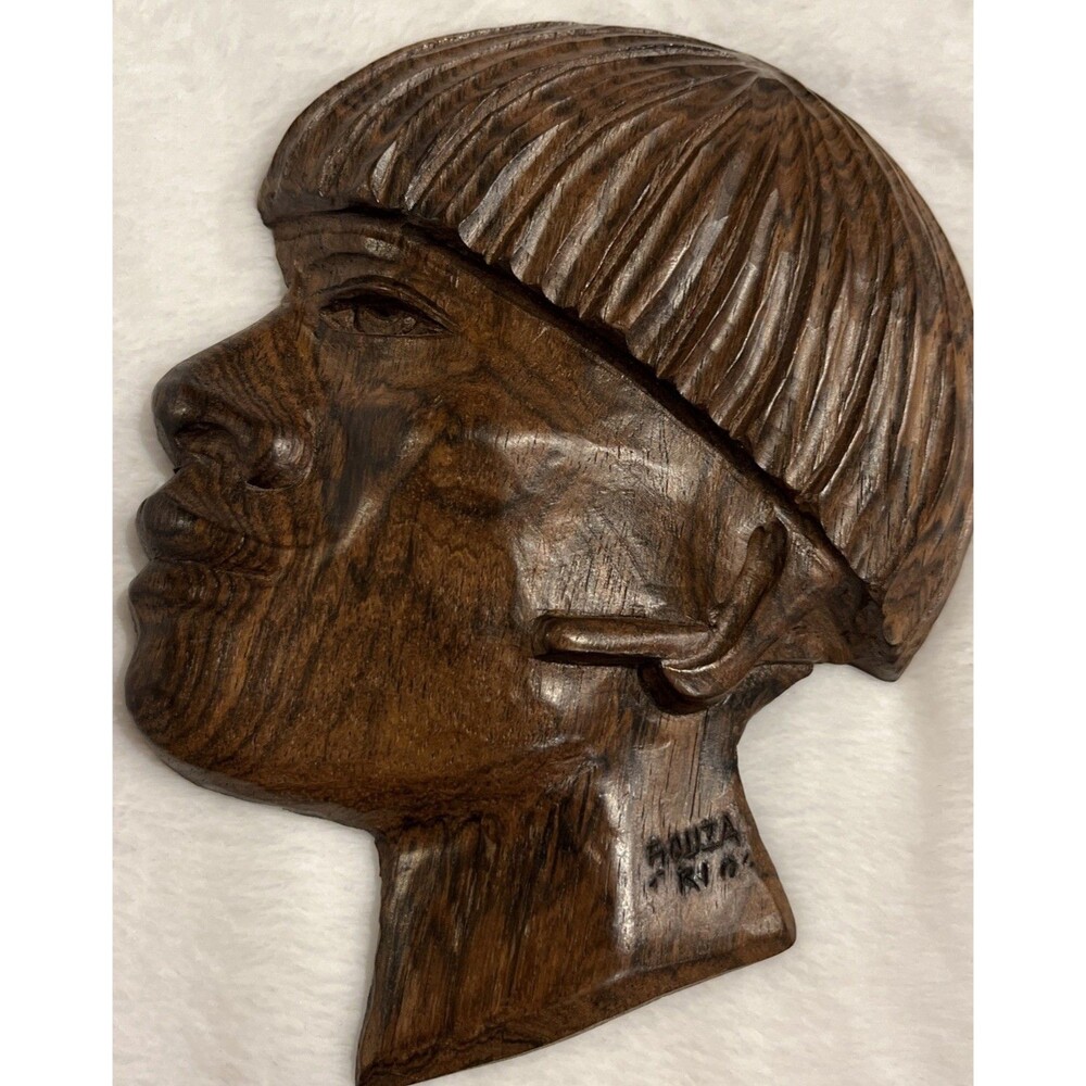 VNTG Hand Carved wall plaque side view of man’s face Hanging Sculpture/Decor 7x6